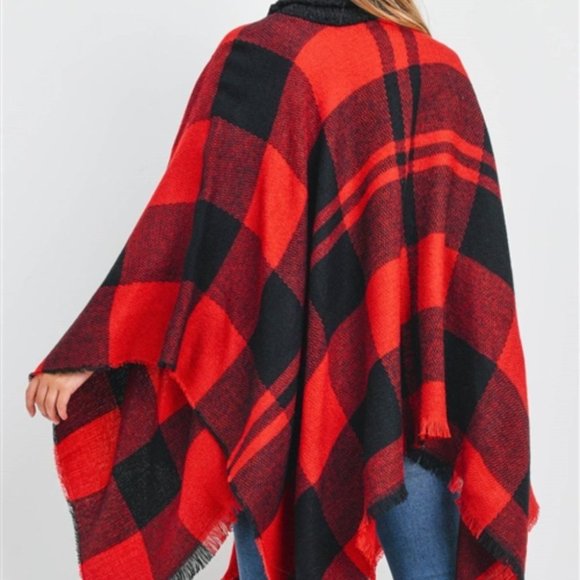 red plaid turtleneck poncho - Picture 4 of 5